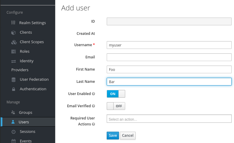 An example of the Keycloak Admin GUI